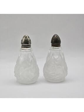 Vintage Frosted Rose Design Glass Salt & Pepper Shakers